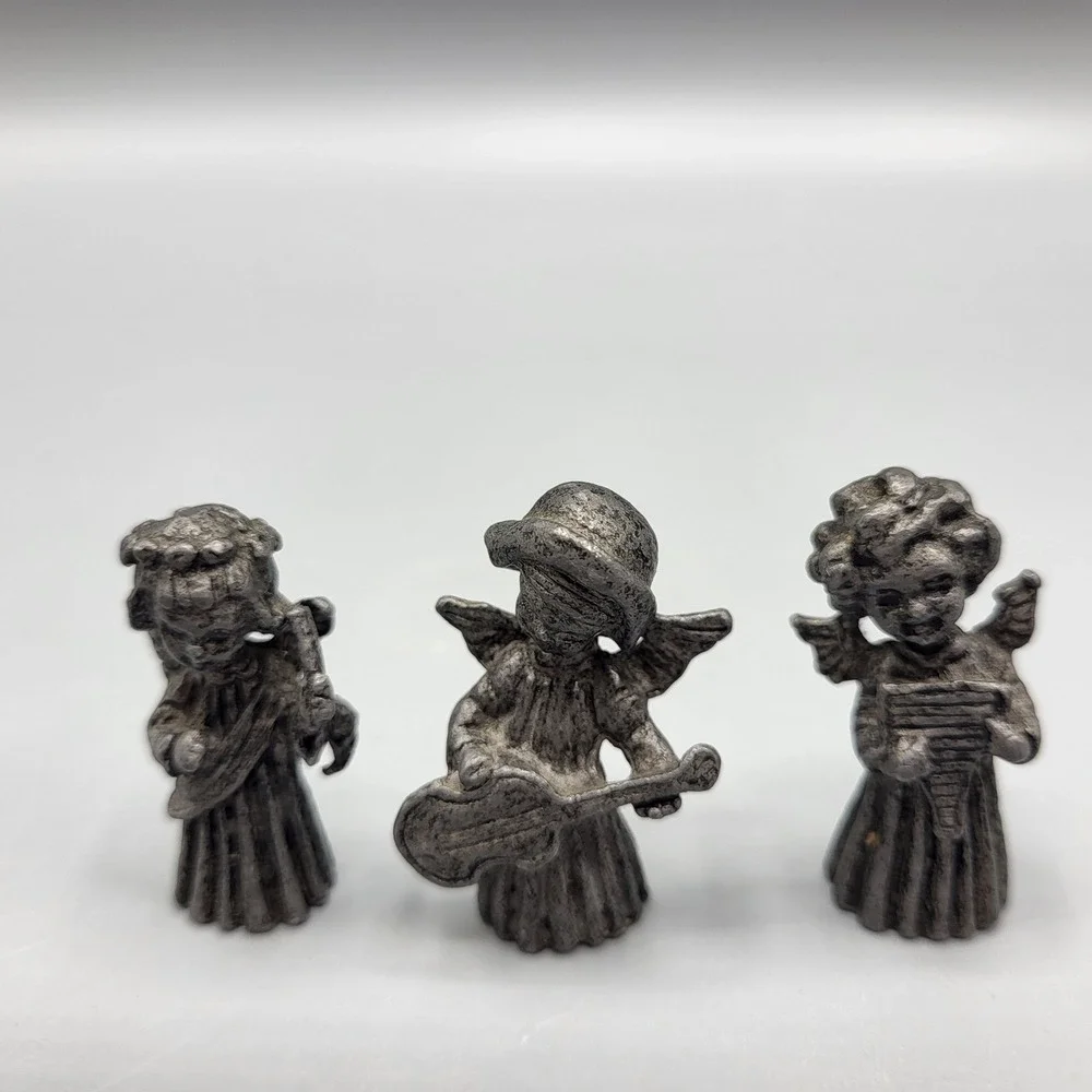 Vernon Pewter Angel Figurines Set of 3 Musical Instruments Silver tone 1.5 in